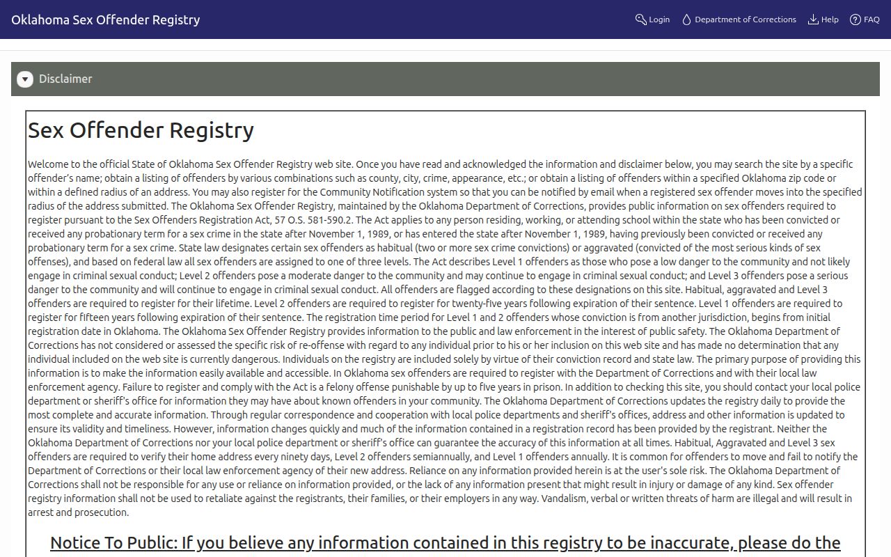 Oklahoma registry photo search for Hughes County released inmates
