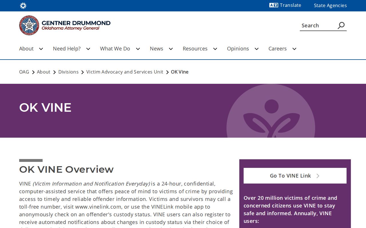 Official Oklahoma VINE release notification information for Hughes County
