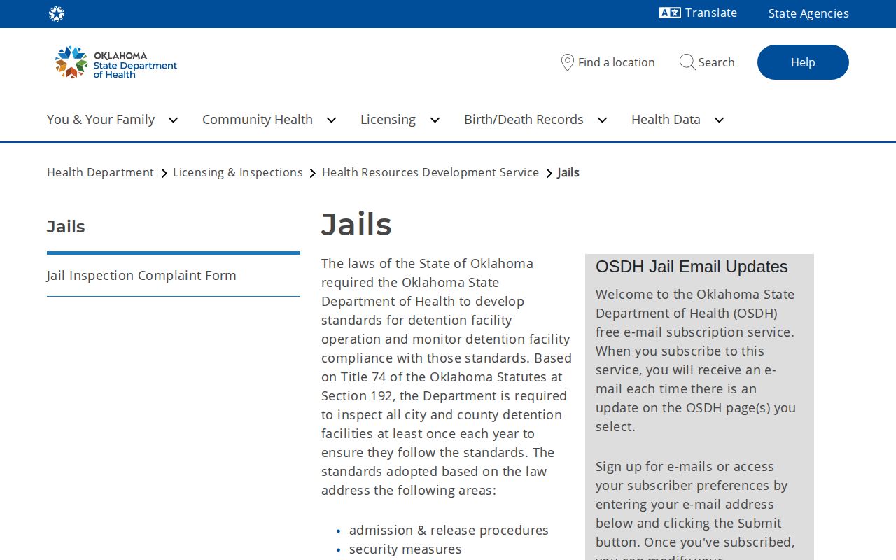 Seminole County Jail state admission and release standards source